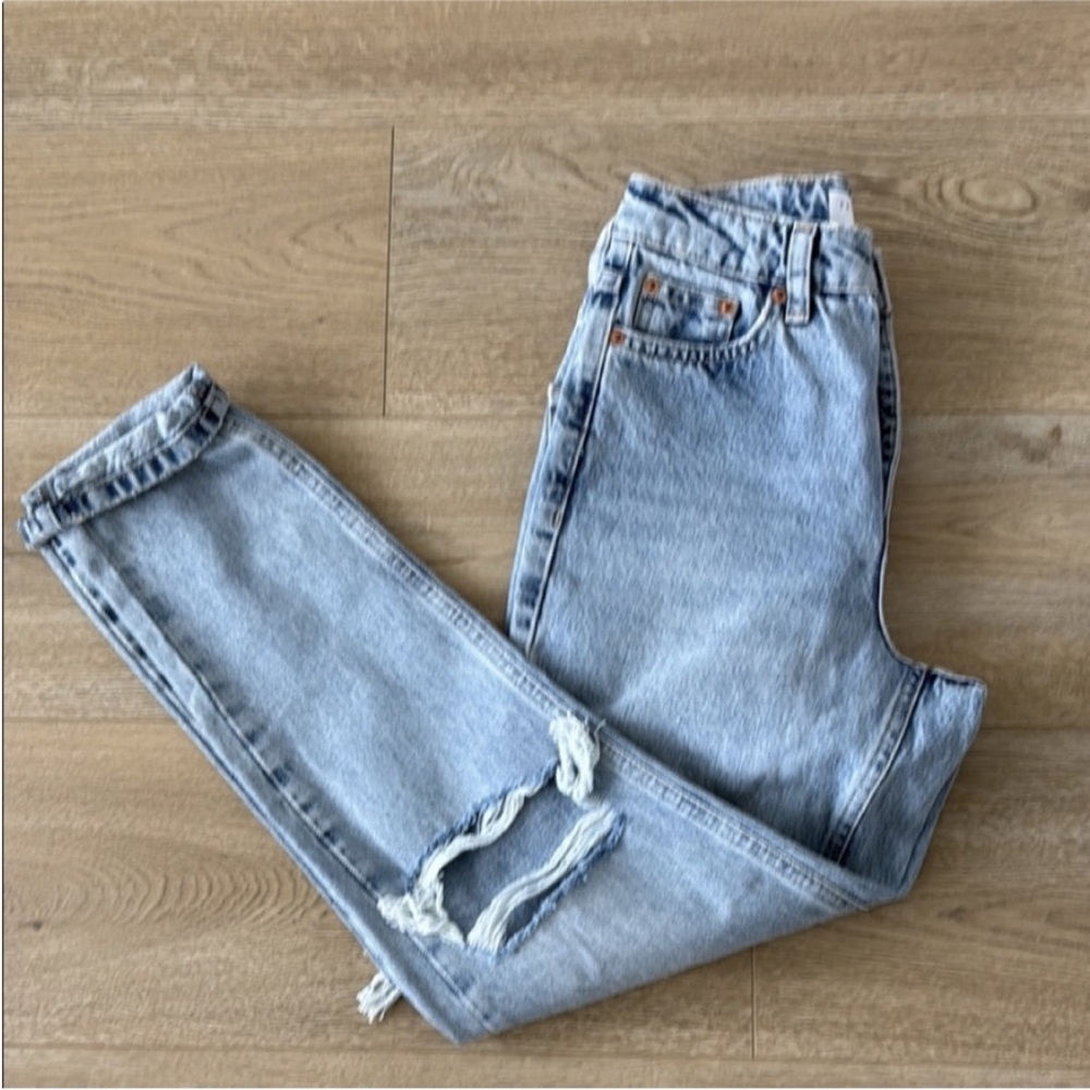 Jeans Mom High Waist Denim Distressed